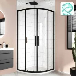 Hamburg Matt Black Easy Clean 8mm Quadrant Shower Enclosure 900x900mm - Easy Fix Feature