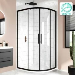 Hamburg Matt Black Easy Clean 8mm Offset Quadrant Shower Enclosure 1000x800mm - Easy Fix Feature