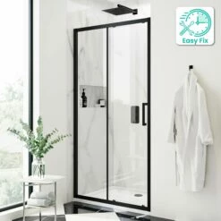 Hamburg Matt Black Easy Clean 8mm Sliding Shower Door 1000mm - Easy Fix Feature