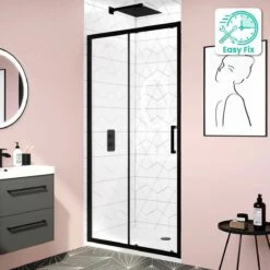 Hamburg Matt Black Easy Clean 8mm Sliding Shower Door 1200mm - Easy Fix Feature