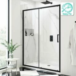 Hamburg Matt Black Easy Clean 8mm Sliding Shower Door 1400mm - Easy Fix Feature