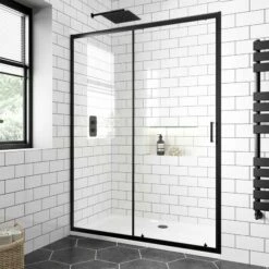 London Matt Black 6mm Sliding Shower Door 1400mm