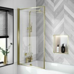 Zurich Easy Clean Brushed Brass Framed Bath Screen - 800mm