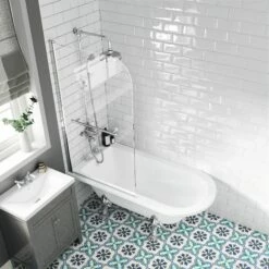 Abingdon 1500mm Roll Top Shower Bath - Chrome Claw Feet & 6mm Easy Clean Screen With Rail