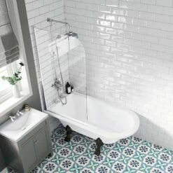 Abingdon 1500mm Roll Top Shower Bath - Black Claw Feet & 6mm Easy Clean Screen