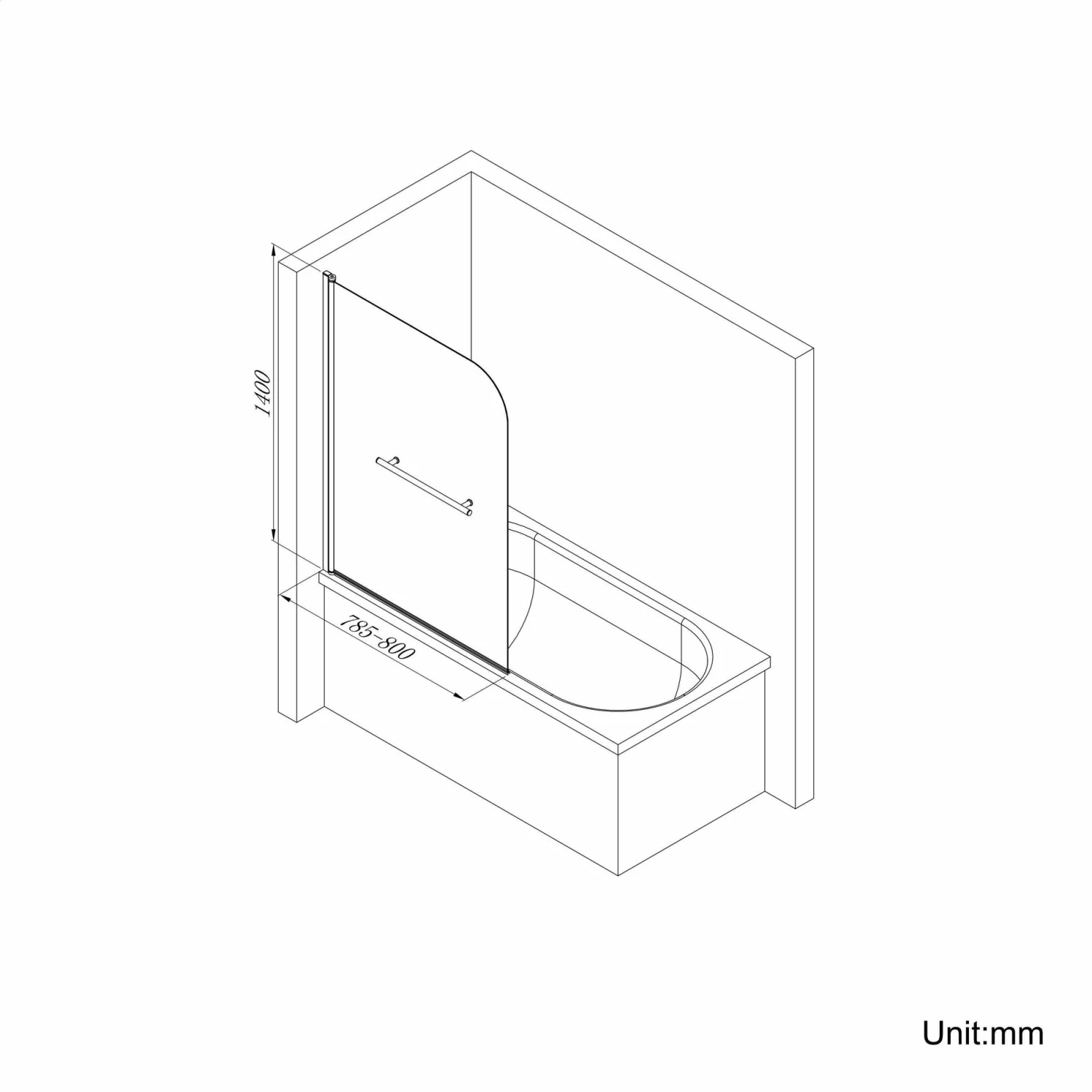 Abingdon 1700mm Dove Grey Roll Top Shower Bath - Chrome Claw Feet & 6mm Easy Clean Screen With Rail - Image 4
