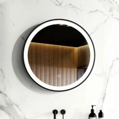 Mollie Black Framed Round Illuminated LED Mirror 600mm
