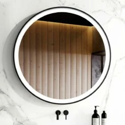 Mollie Black Framed Round Illuminated LED Mirror 800mm