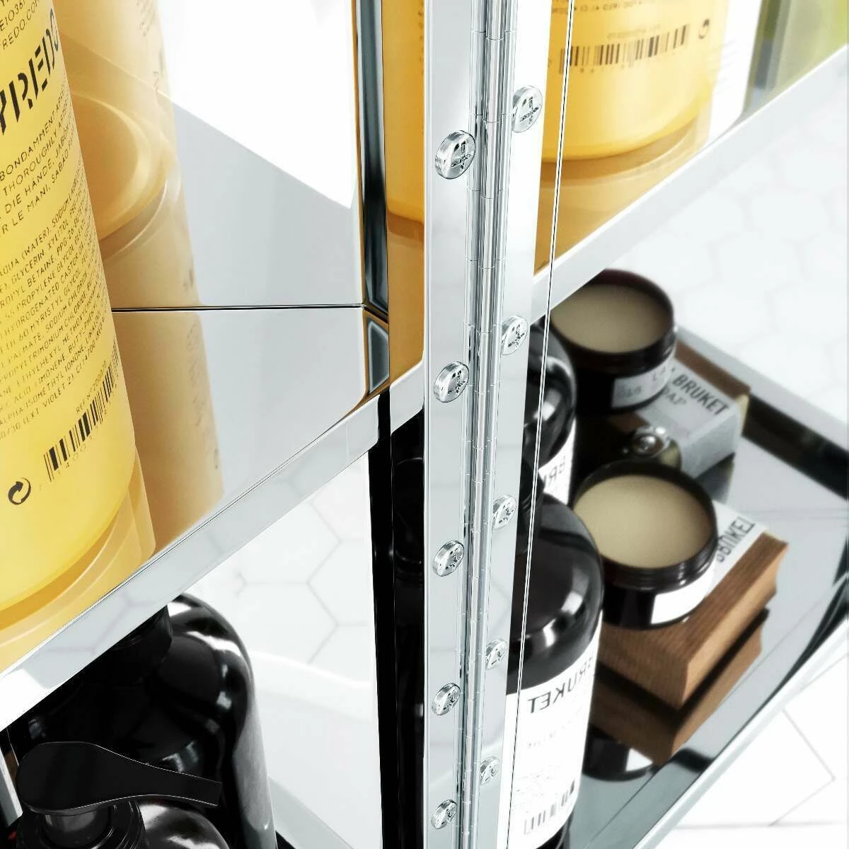 Madelyn Corner Stainless Steel Mirror Cabinet 1200mm Tall - Image 5