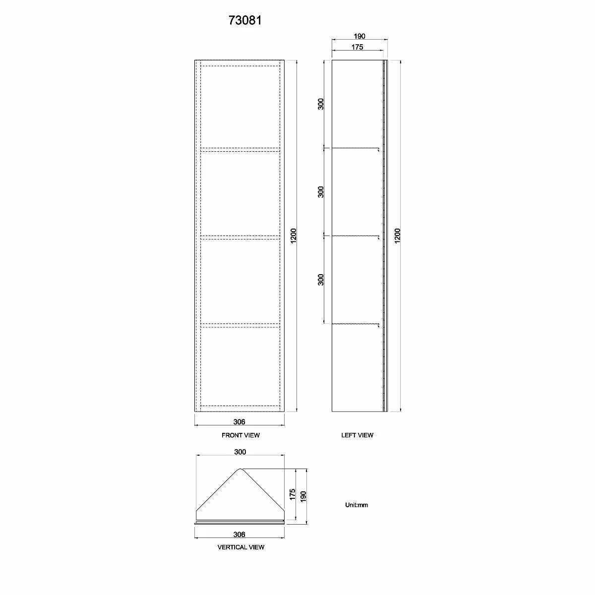Madelyn Corner Stainless Steel Mirror Cabinet 1200mm Tall - Image 6
