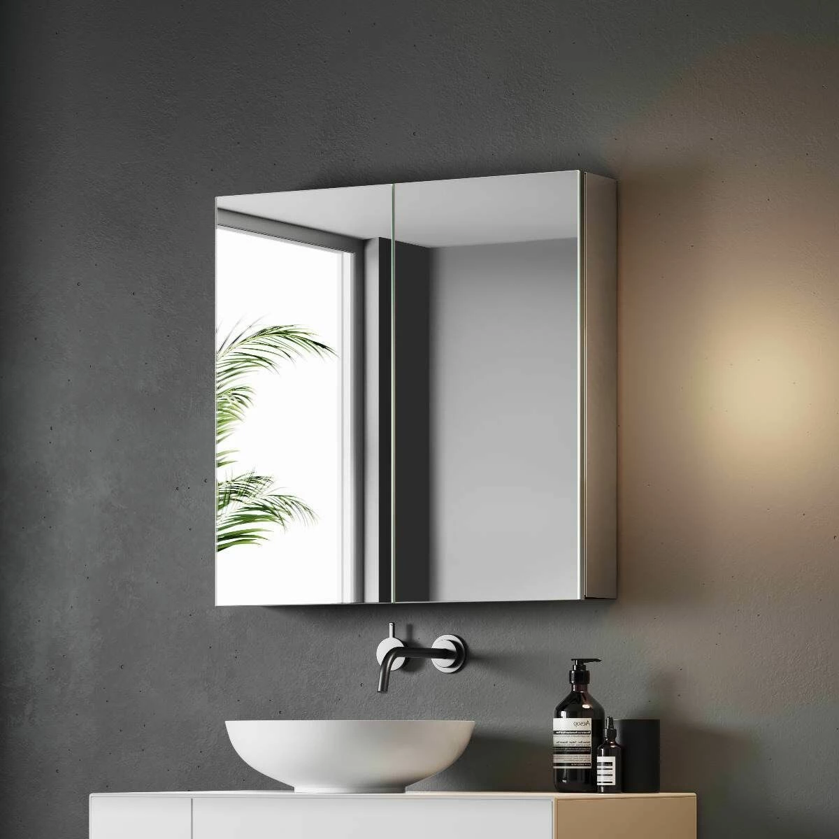 Elena Stainless Steel Mirror Cabinet 600x600mm - Image 2