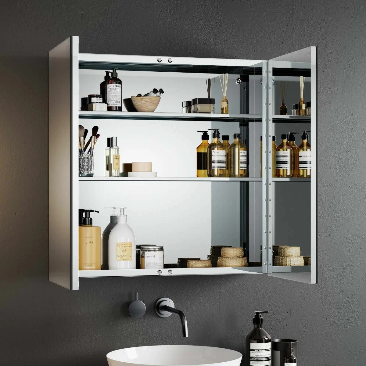 Elena Stainless Steel Mirror Cabinet 600x600mm - Image 4