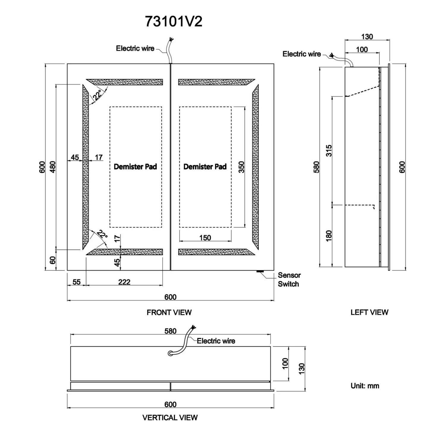 Amara Illuminated LED Mirror Cabinet 600x600mm - Image 10