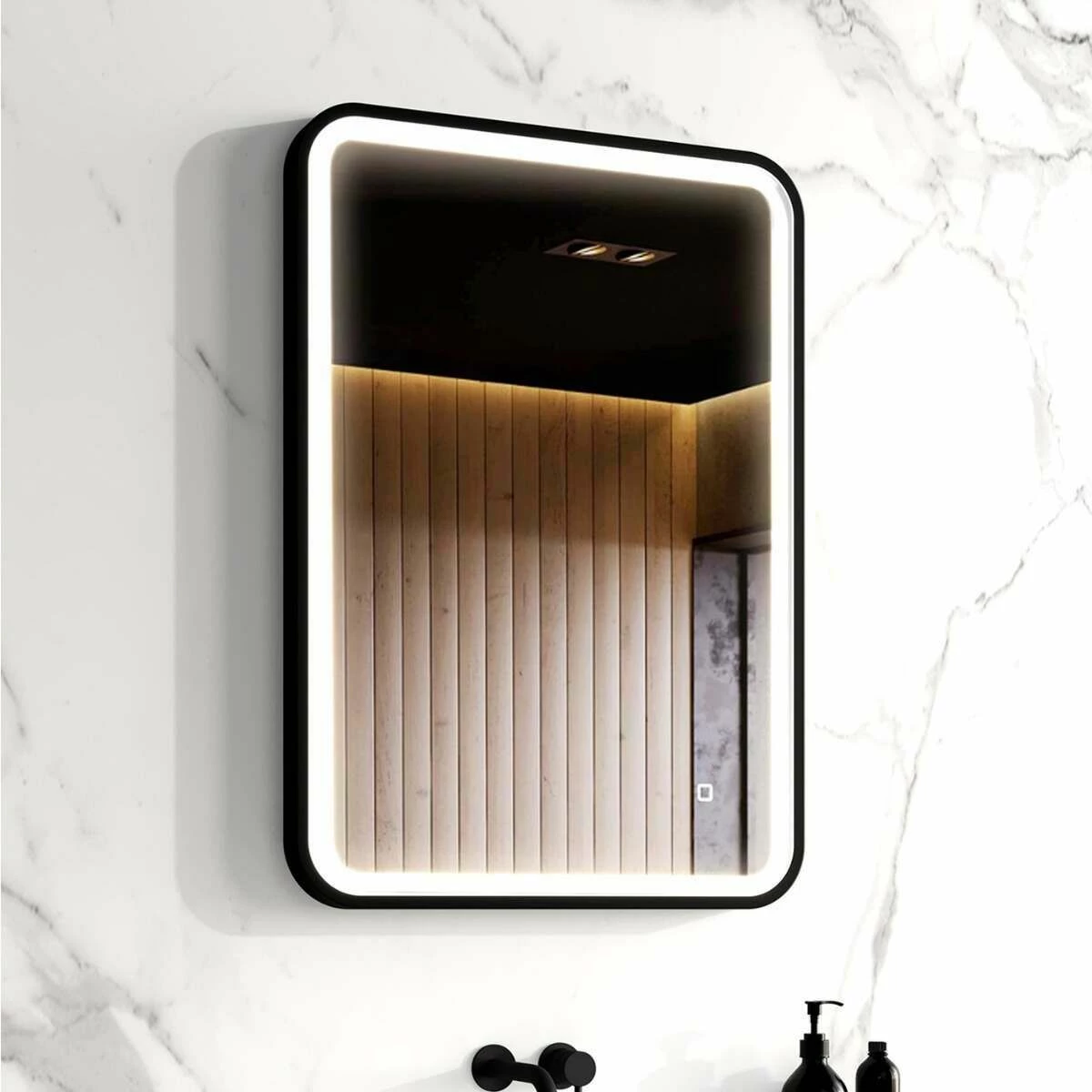 Olivia Black Framed Illuminated LED Mirror 700x500mm - Image 7