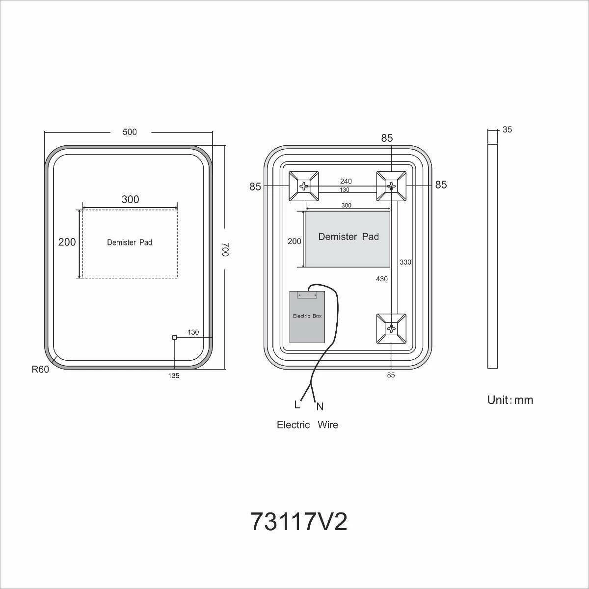Olivia Black Framed Illuminated LED Mirror 700x500mm - Image 8