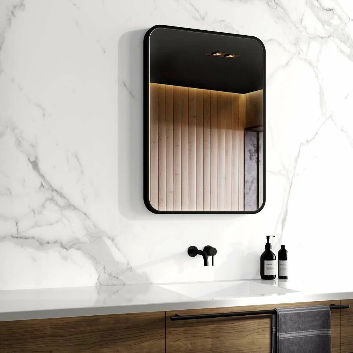 Olivia Black Framed Rectangular Bathroom Mirror 700x500mm - Image 2