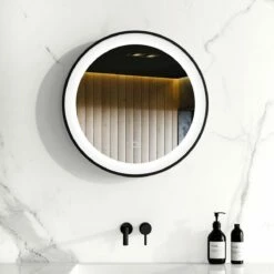 Mollie Black Framed Round Illuminated LED Mirror 500mm