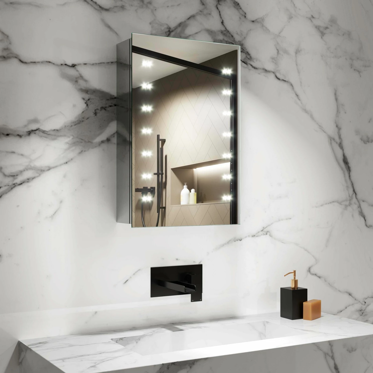 Madison Battery Operated Illuminated LED Cloakroom Mirror Cabinet 600x400mm - Image 2