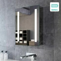Emielia Battery Operated Illuminated LED Cloakroom Mirror Cabinet 600x450mm