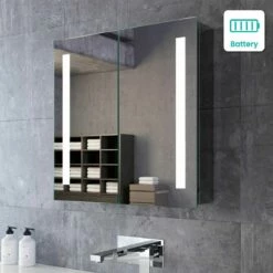 Emielia Battery Operated Illuminated LED Mirror Cabinet 600x600mm