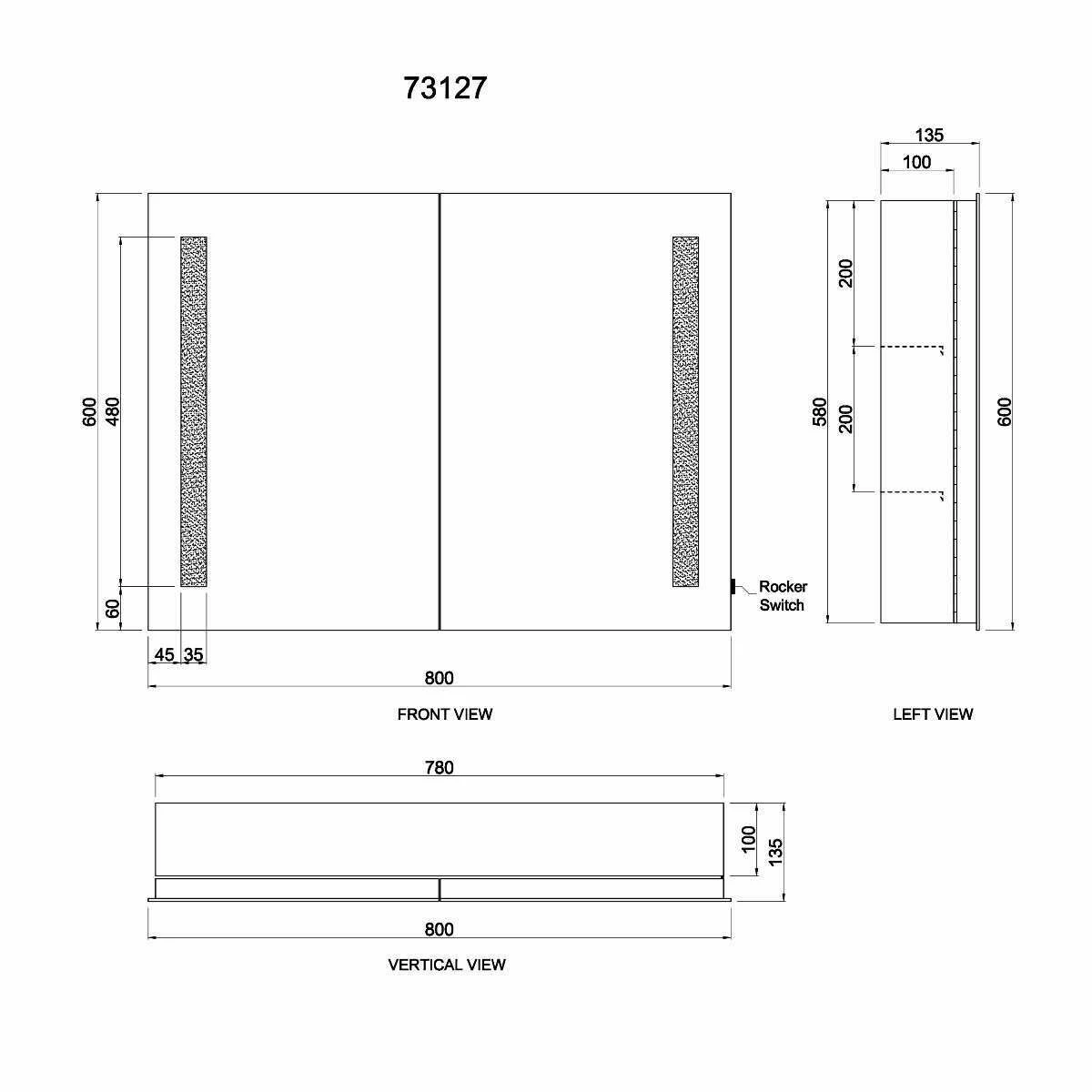 Emielia Battery Operated Illuminated LED Mirror Cabinet 600x800mm - Image 8