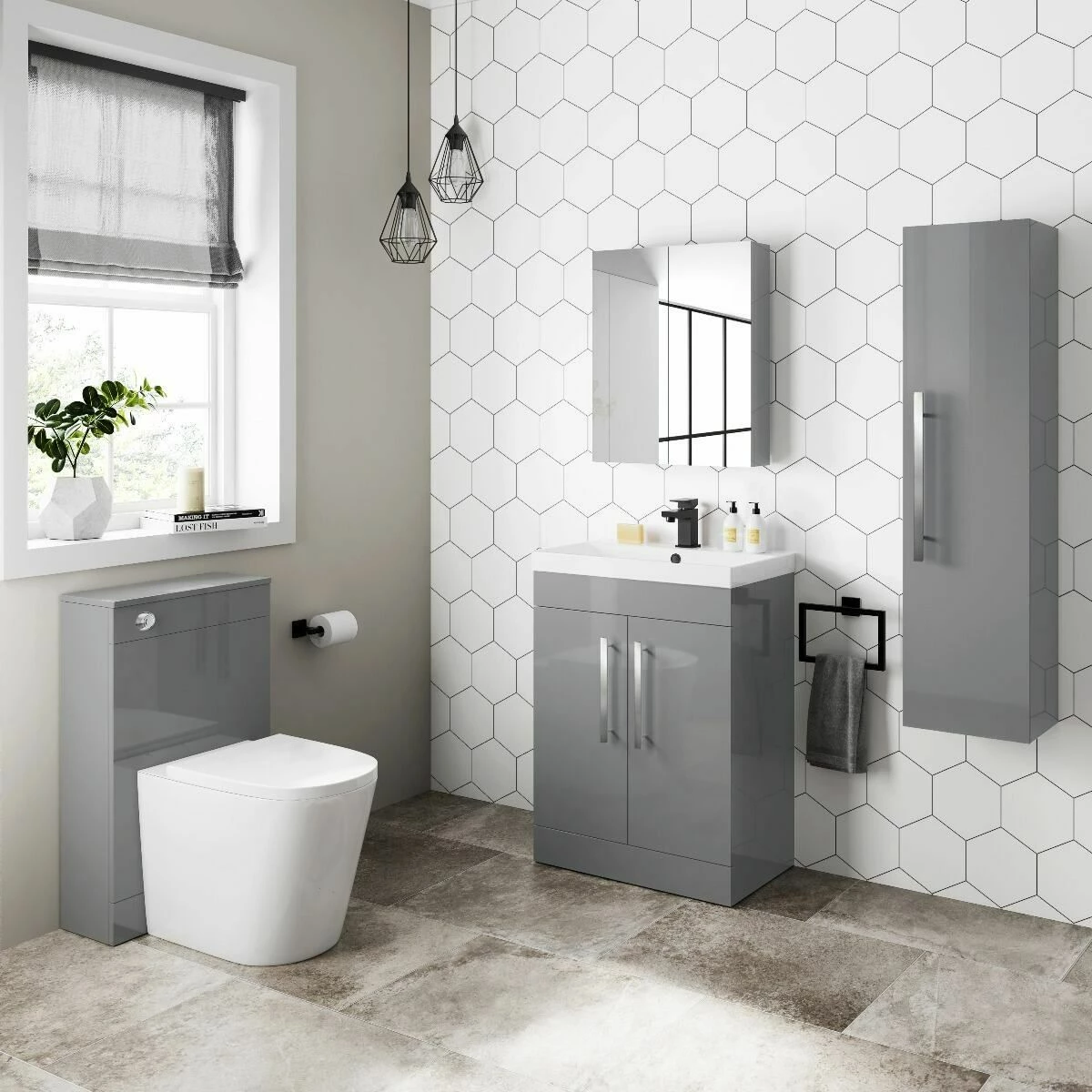 Stone Grey Mirror Cabinet 500mm - Image 2