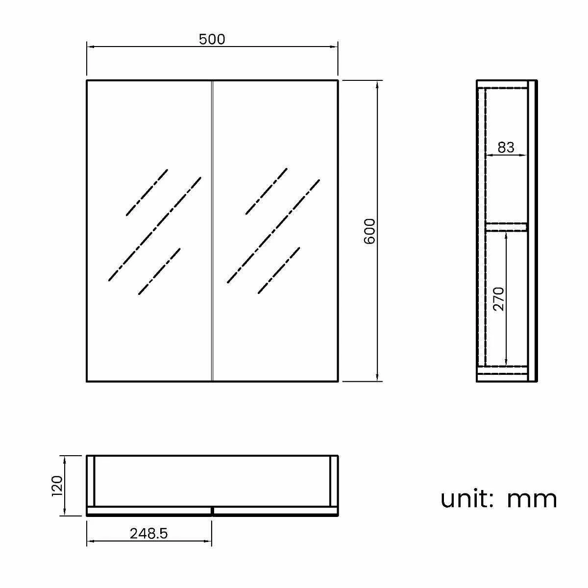 Stone Grey Mirror Cabinet 500mm - Image 5