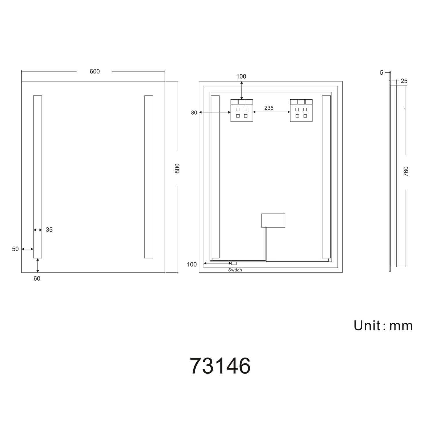 Emielia Battery Operated Illuminated LED Mirror 800x600mm - Image 5
