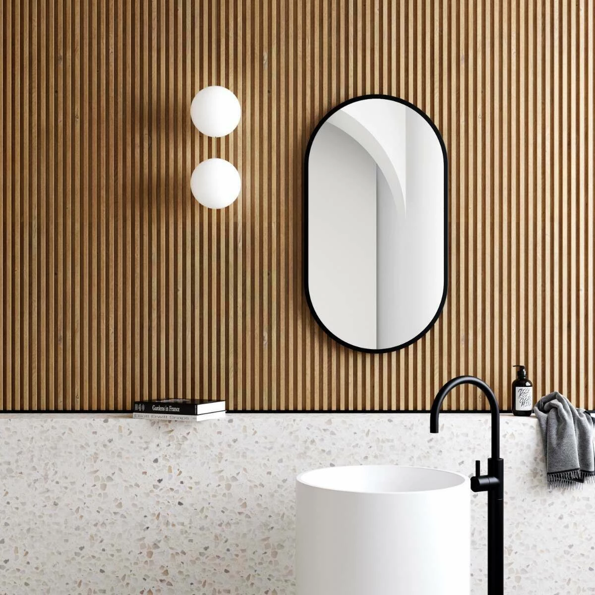 Darci Black Framed Oval Bathroom Mirror 900x500mm - Image 2
