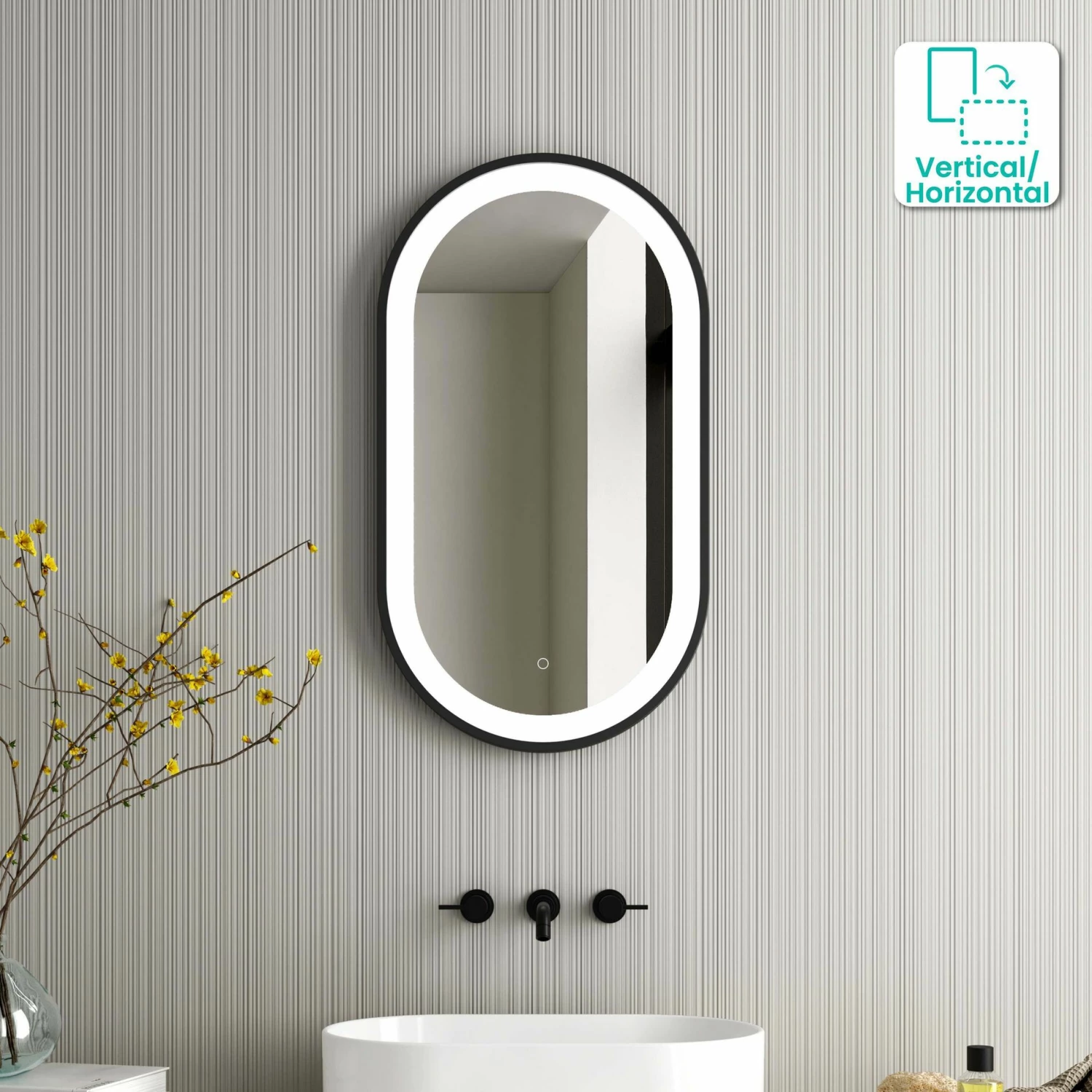 Darci Black Framed Illuminated LED Mirror 900x500mm