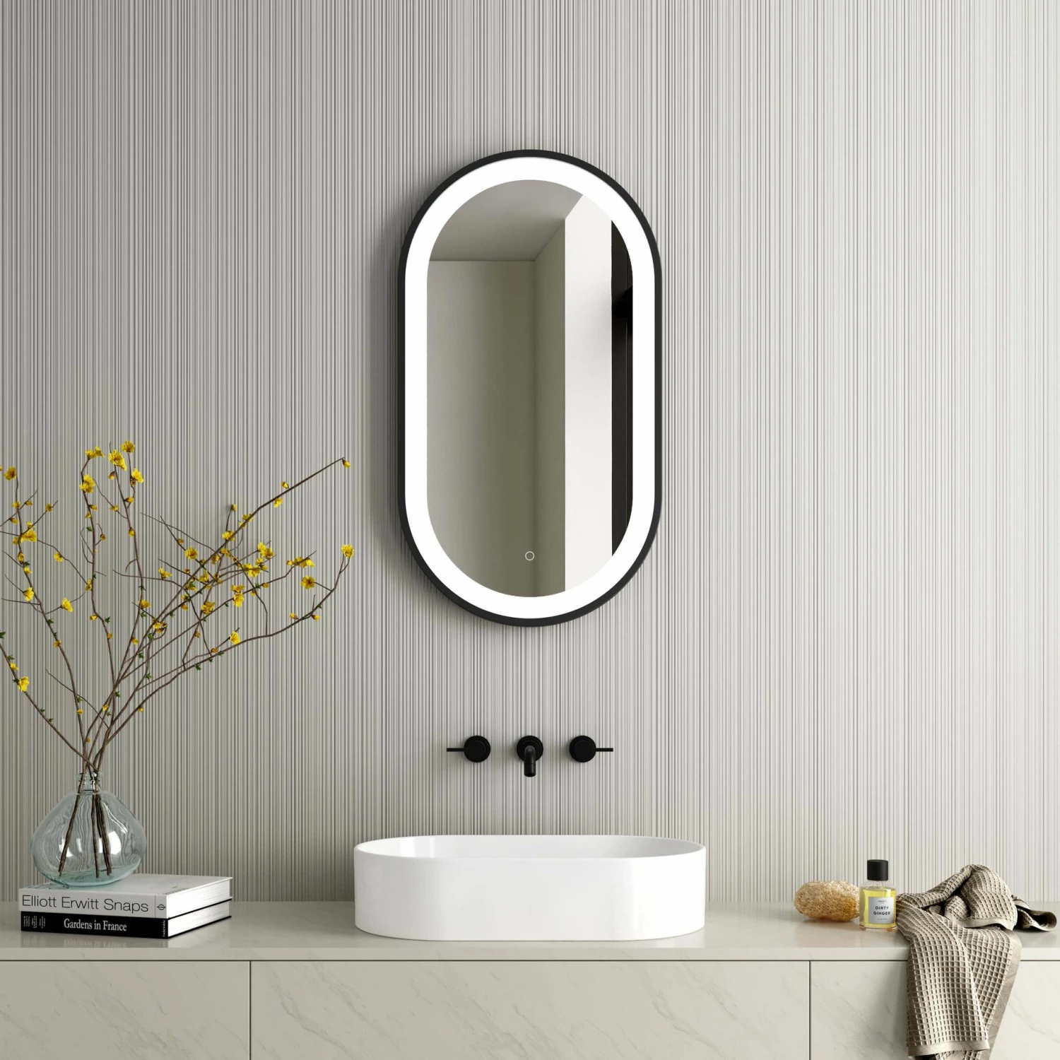 Darci Black Framed Illuminated LED Mirror 900x500mm - Image 2
