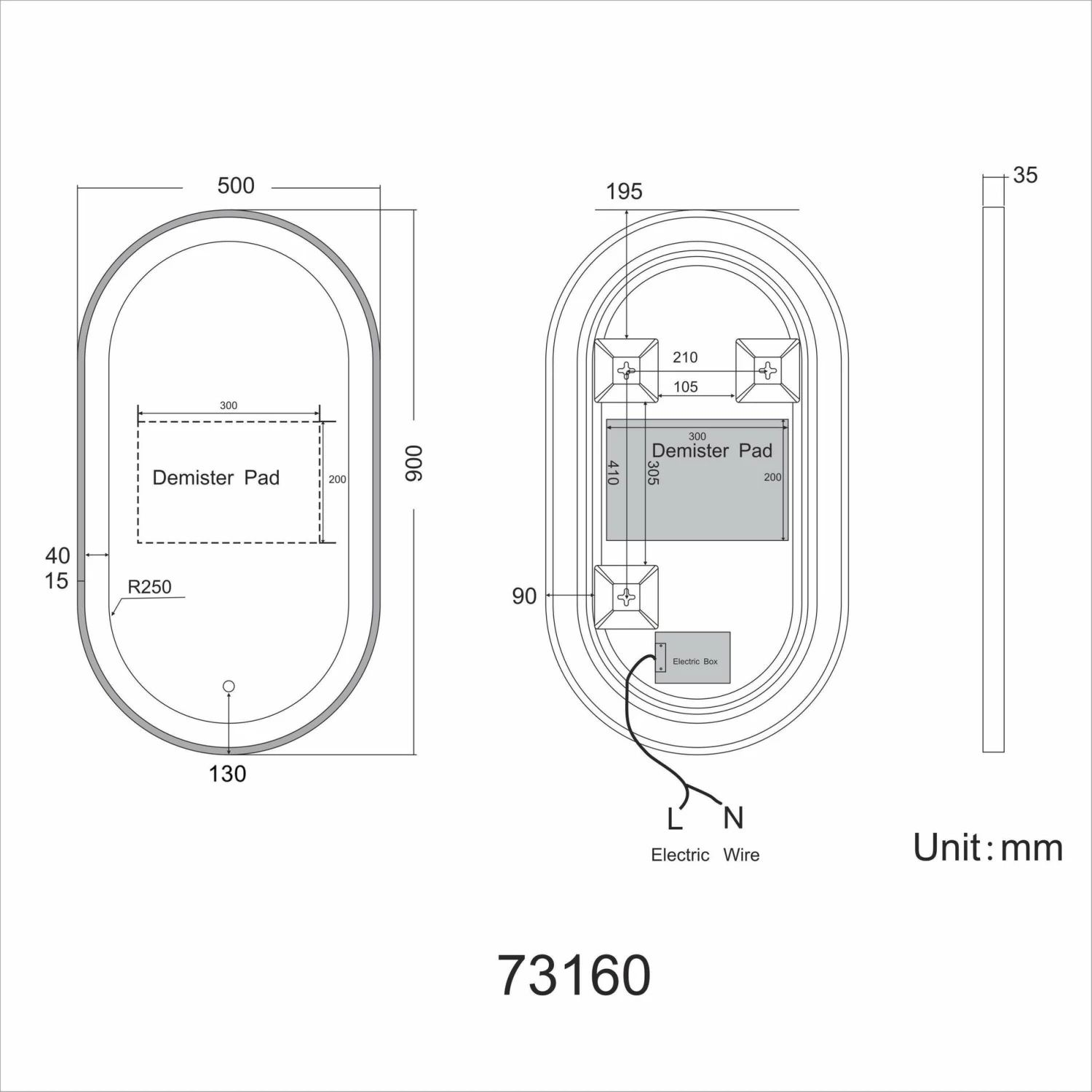 Darci Black Framed Illuminated LED Mirror 900x500mm - Image 6