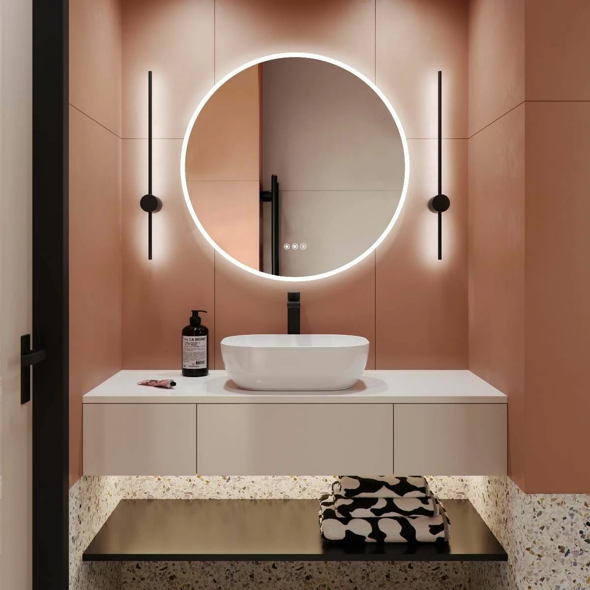 Aria Round Illuminated LED Mirror With BLUETOOTH Speaker 800mm - Image 2