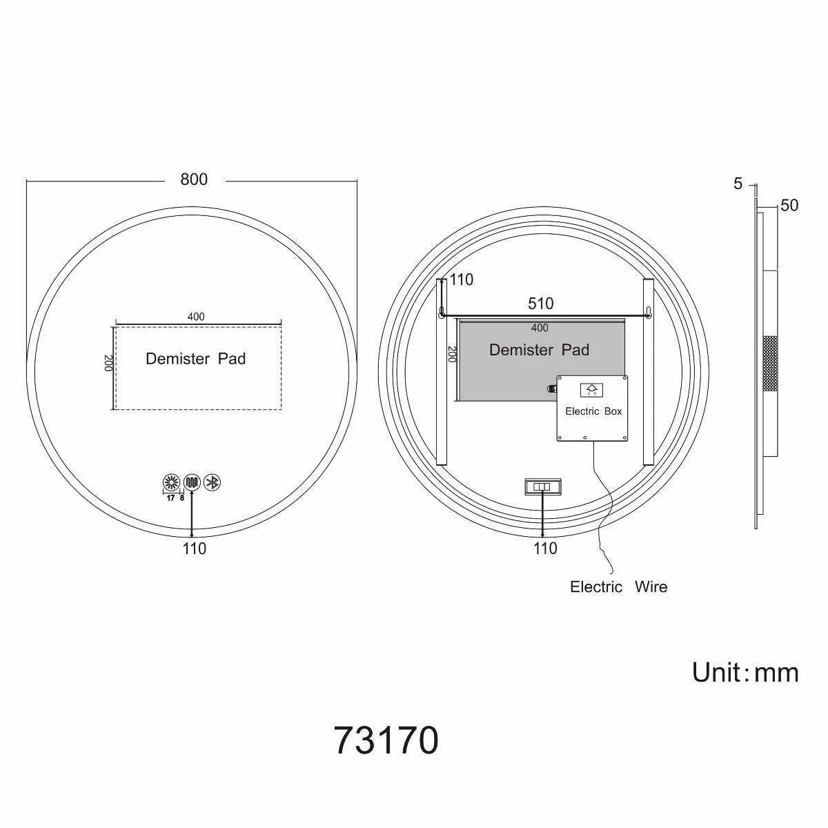 Aria Round Illuminated LED Mirror With BLUETOOTH Speaker 800mm - Image 7