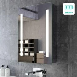 Emielia Battery Operated Illuminated LED Mirror Cabinet 700x500mm