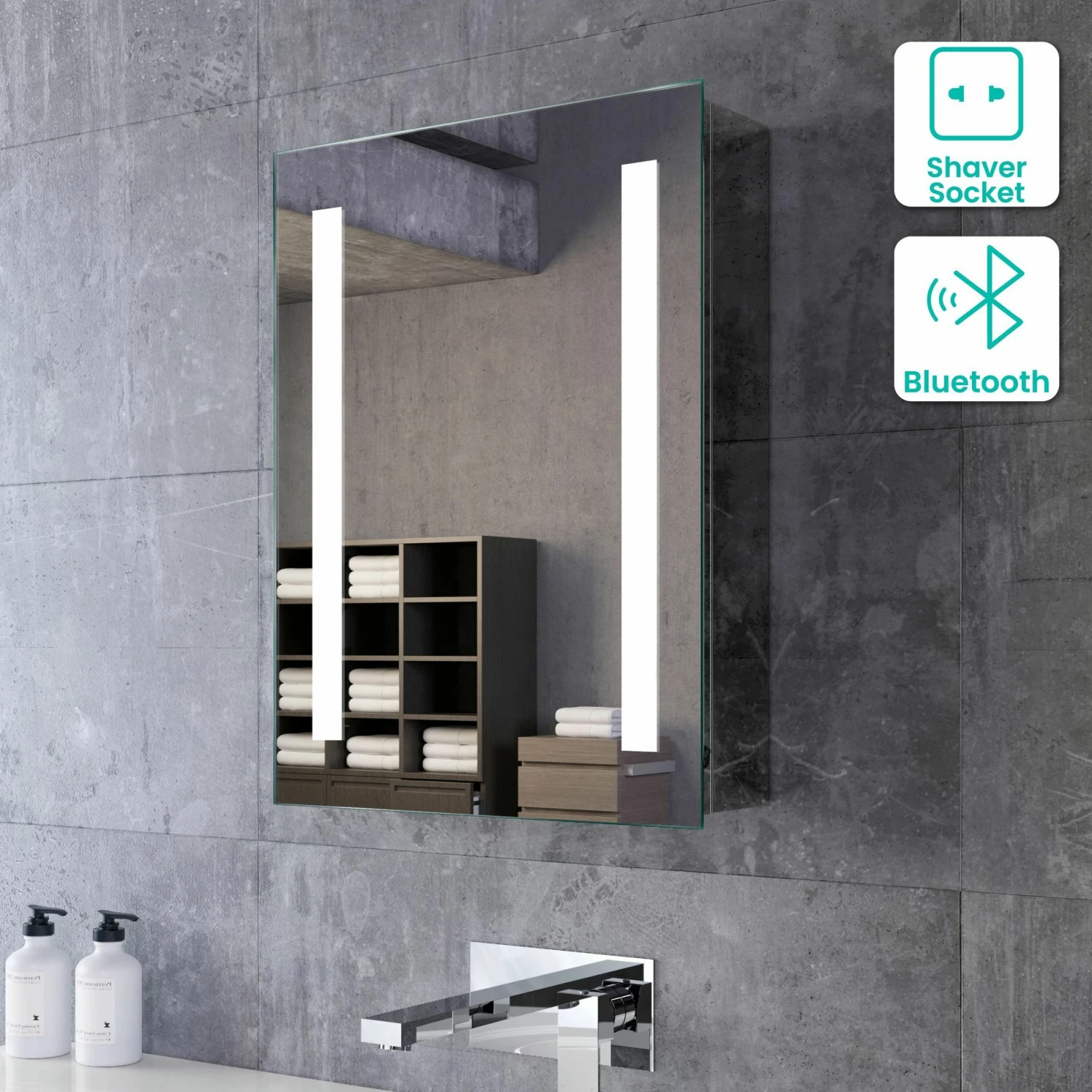 Emielia Illuminated LED Mirror Cabinet With BLUETOOTH Speaker 600x450mm