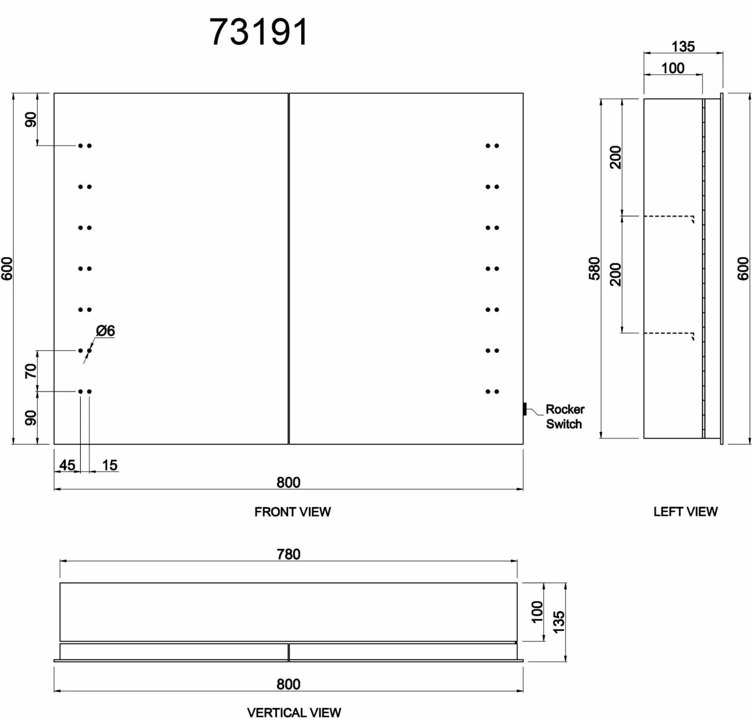 Madison Battery Operated Illuminated LED Mirror Cabinet 600x800mm - Image 6
