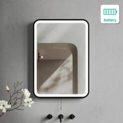 Olivia Battery Operated Black Framed Illuminated LED Mirror 700x500mm