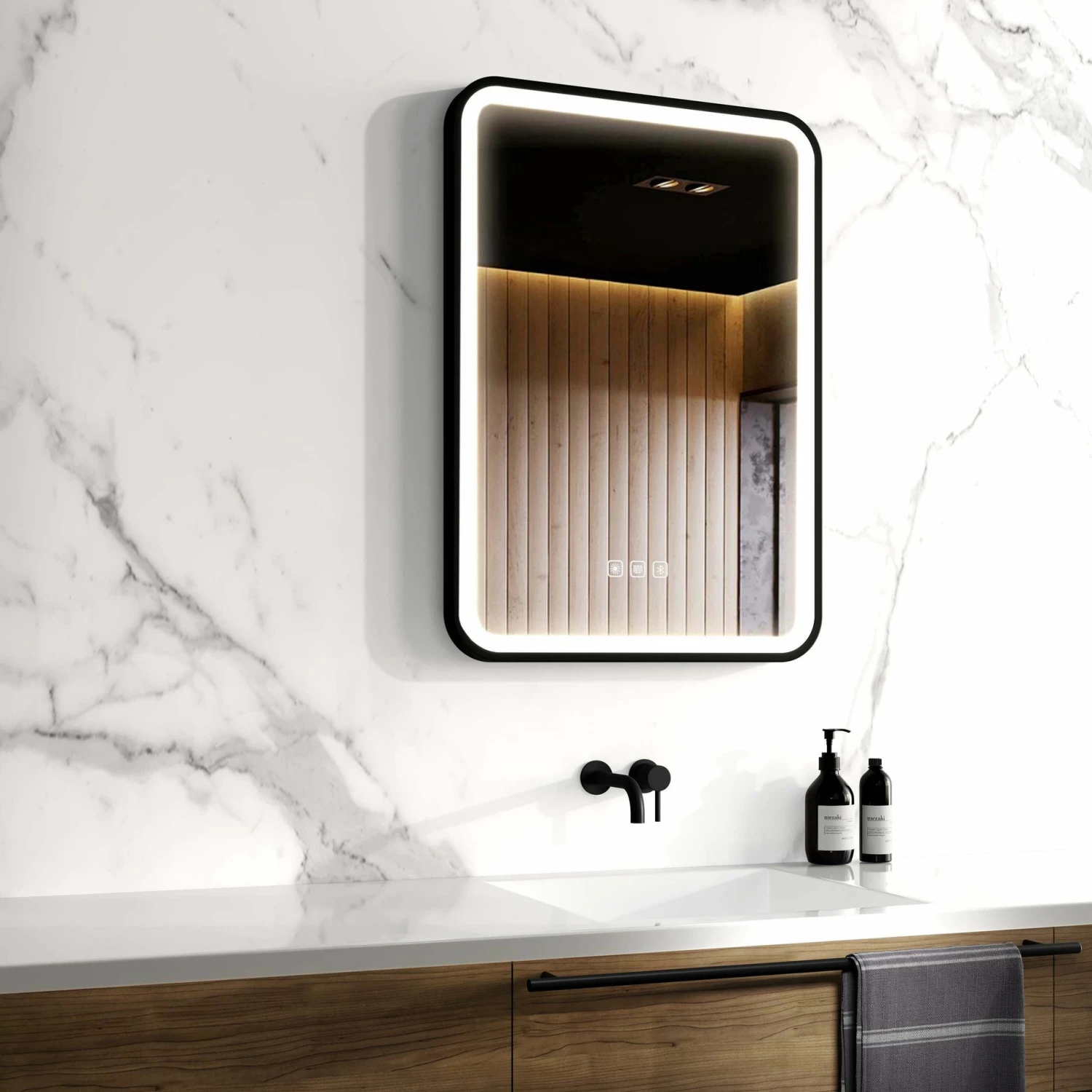 Olivia Black Framed Illuminated LED Mirror With BLUETOOTH Speaker 700x500mm - Image 2