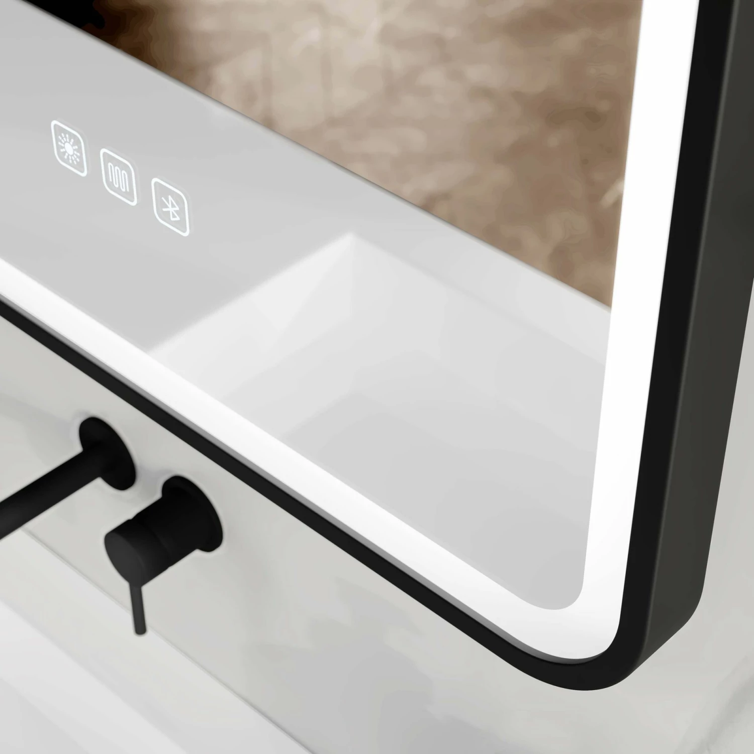 Olivia Black Framed Illuminated LED Mirror With BLUETOOTH Speaker 700x500mm - Image 4