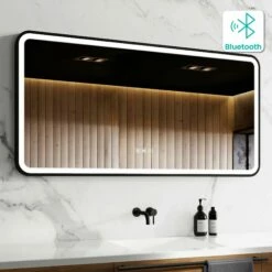 Olivia Black Framed Illuminated LED Mirror With BLUETOOTH Speaker 600x1200mm