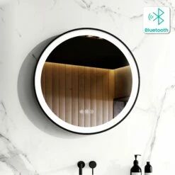 Mollie Black Framed Round Illuminated LED Mirror With BLUETOOTH Speaker 600mm
