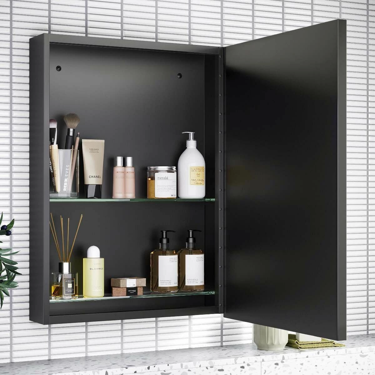 Mia Black Framed Mirror Cabinet 710x500mm - Image 3