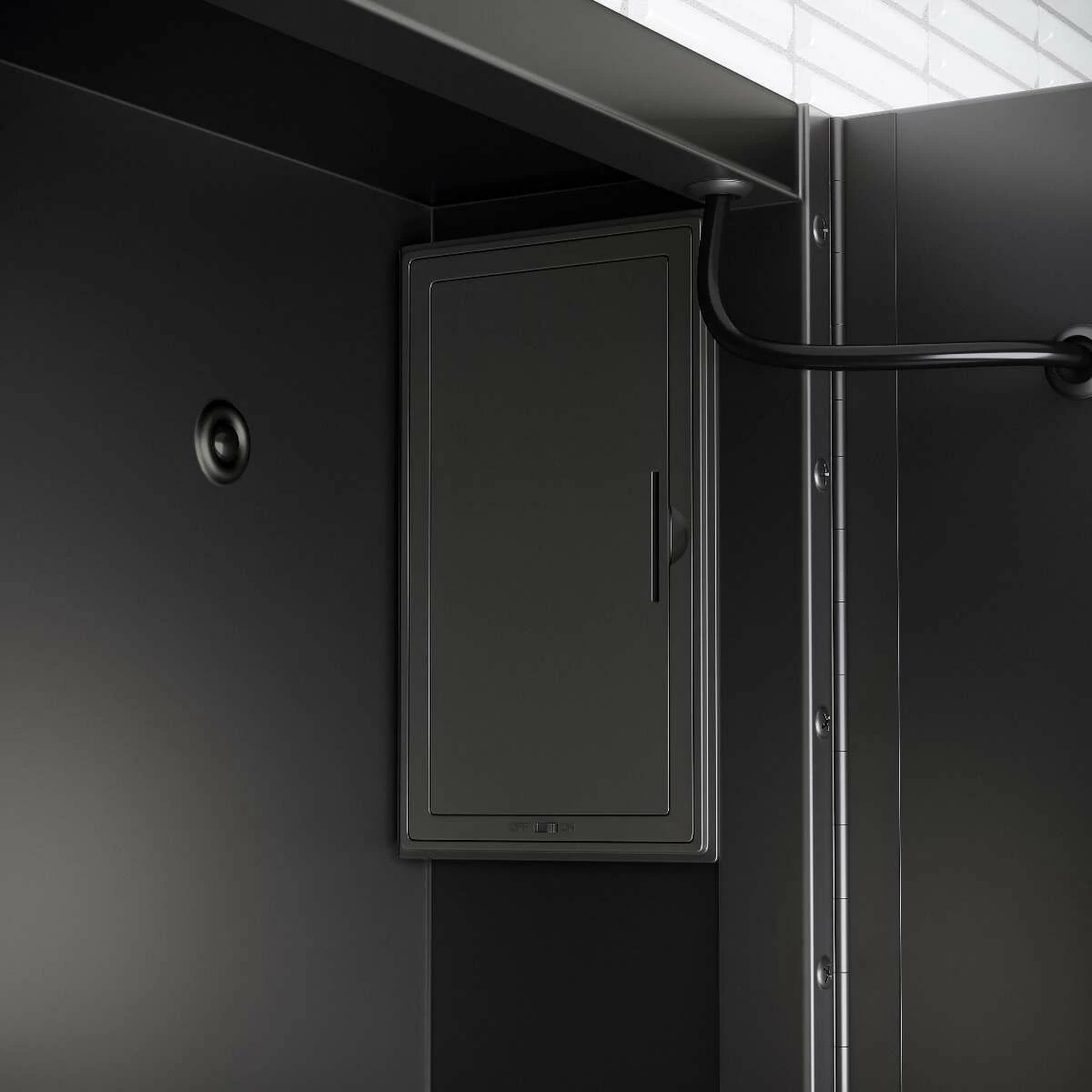 Mia Battery Operated Black Framed Illuminated LED Mirror Cabinet 710x500mm - Image 4