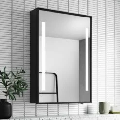 Mia Battery Operated Black Framed Illuminated LED Mirror Cabinet 710x500mm