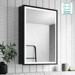 Mia Black Framed Illuminated LED Mirror Cabinet 710x500mm