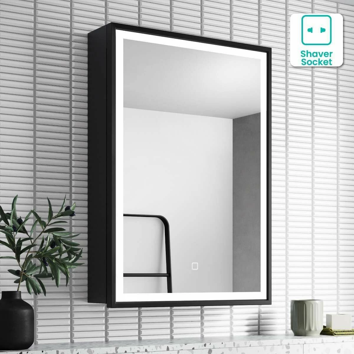 Mia Black Framed Illuminated LED Mirror Cabinet 710x500mm