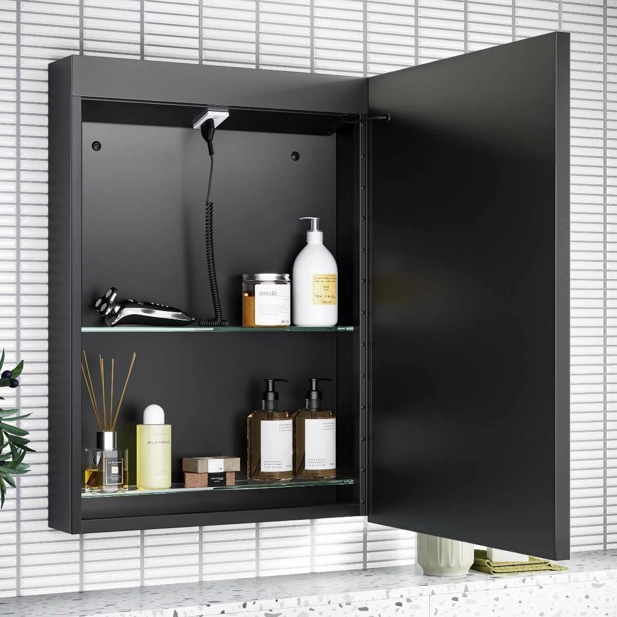 Mia Black Framed Illuminated LED Mirror Cabinet 710x500mm - Image 3
