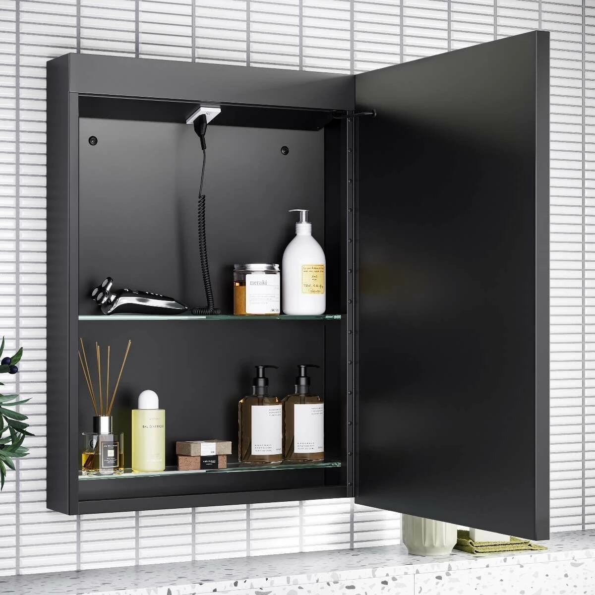 Mia Black Framed Illuminated LED Mirror Cabinet With BLUETOOTH Speaker 710x500mm - Image 3