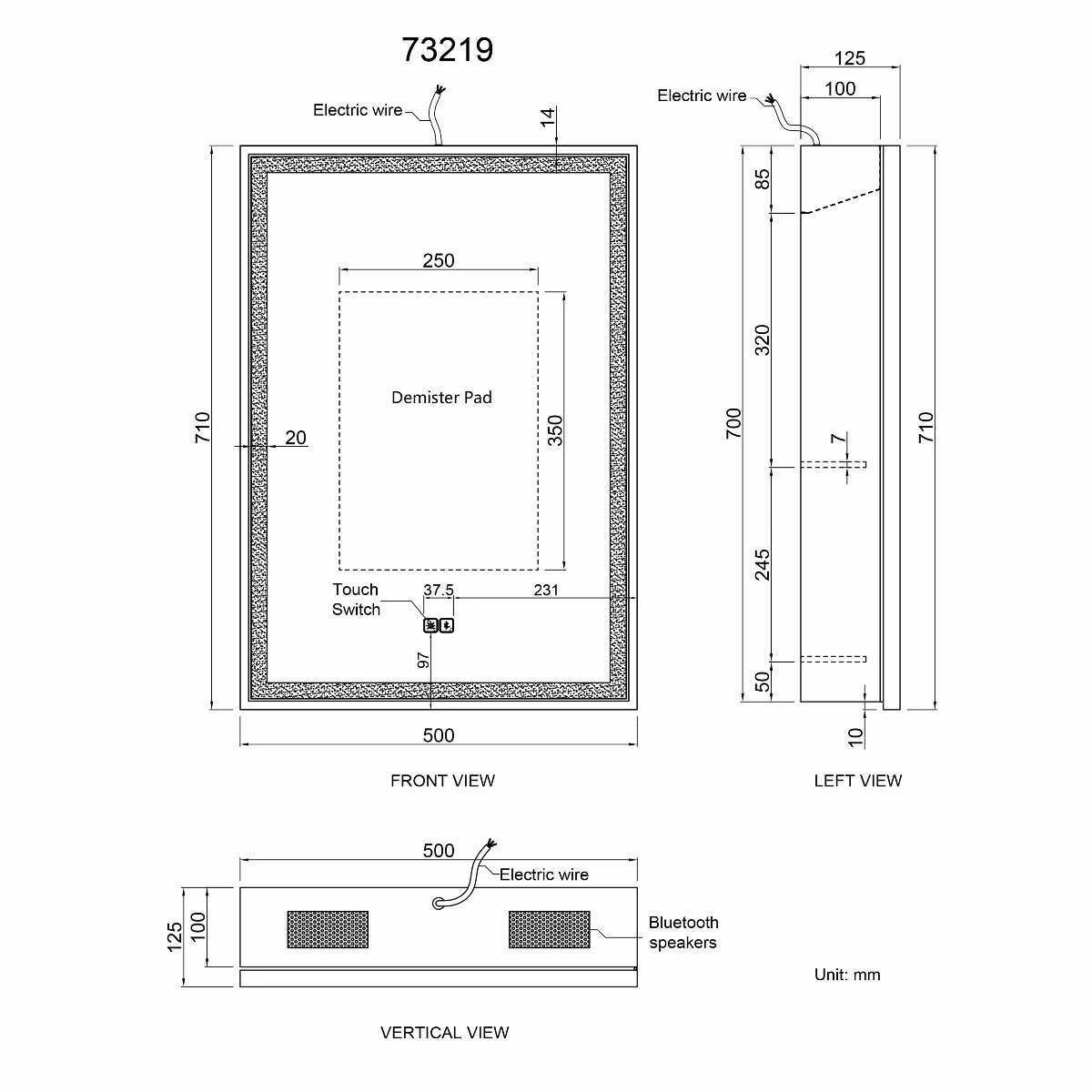 Mia Black Framed Illuminated LED Mirror Cabinet With BLUETOOTH Speaker 710x500mm - Image 10